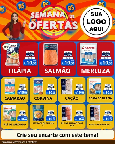 Modelo de Rede Social para Feed Instagram com o tema Semana de Ofertas para Peixaria