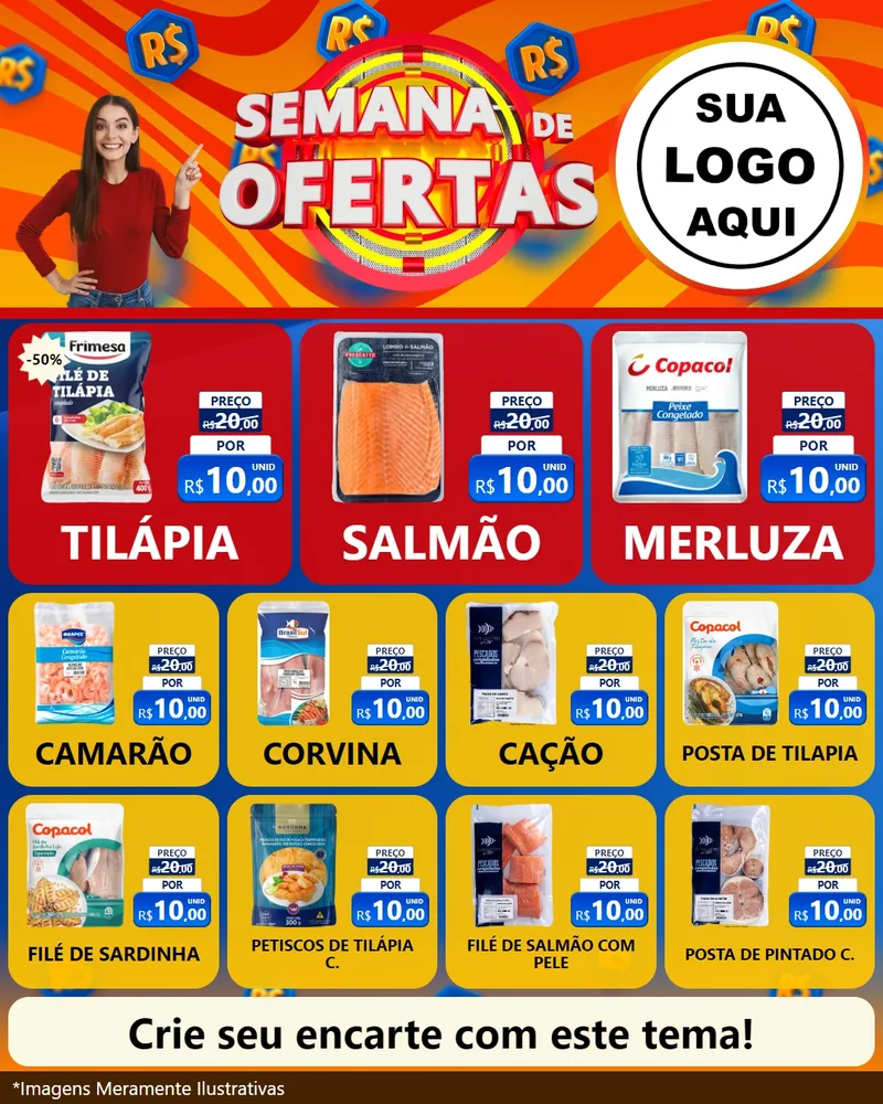 Modelo de Rede Social para Feed Instagram com o tema Semana de Ofertas para Peixaria