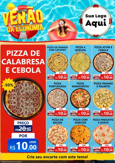Modelo de Encarte para Encarte A4 Vertical com o tema Verão da Economia para Pizzaria