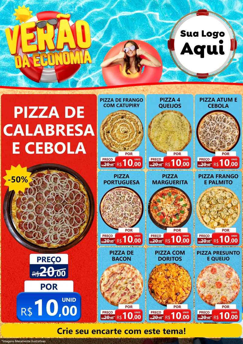 Modelo de Encarte para Encarte A4 Vertical com o tema Verão da Economia para Pizzaria