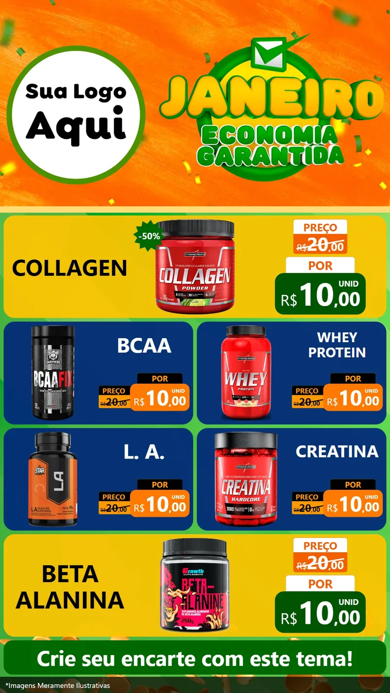 Modelo de TV para TV Vertical com o tema Janeiro - Economia Garantida para Suplementos alimentares