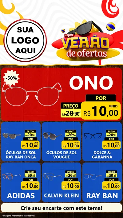 Modelo de Rede Social para Stories com o tema Super Verão de Ofertas para Óticas