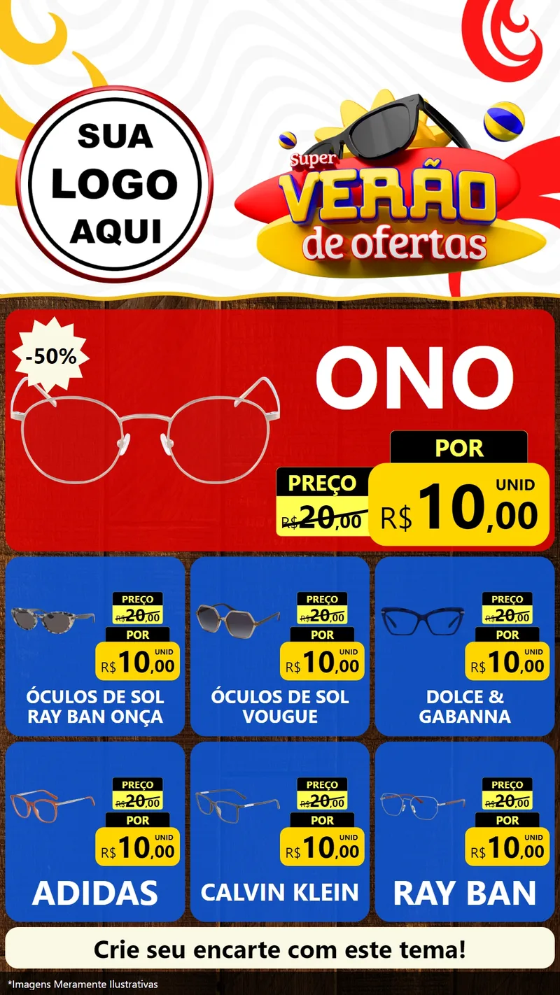 Modelo de Rede Social para Stories com o tema Super Verão de Ofertas para Óticas