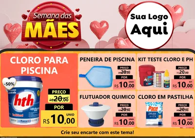 Modelo de Encarte para Encarte A4 Horizontal com o tema Semana das Mães para Produtos para Piscina