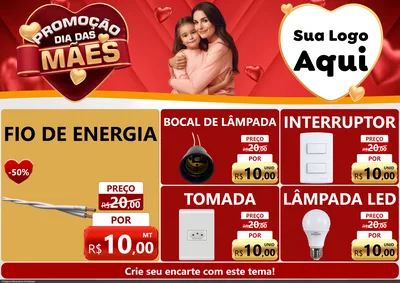 Modelo de Encarte para Encarte A4 Horizontal com o tema Promoção Dia das Mães para Materiais Elétricos