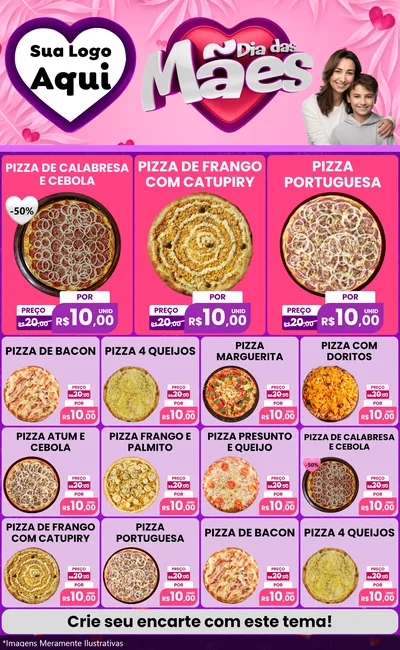 Modelo de Encarte para Encarte Grande com o tema Dia das Mães para Pizzaria
