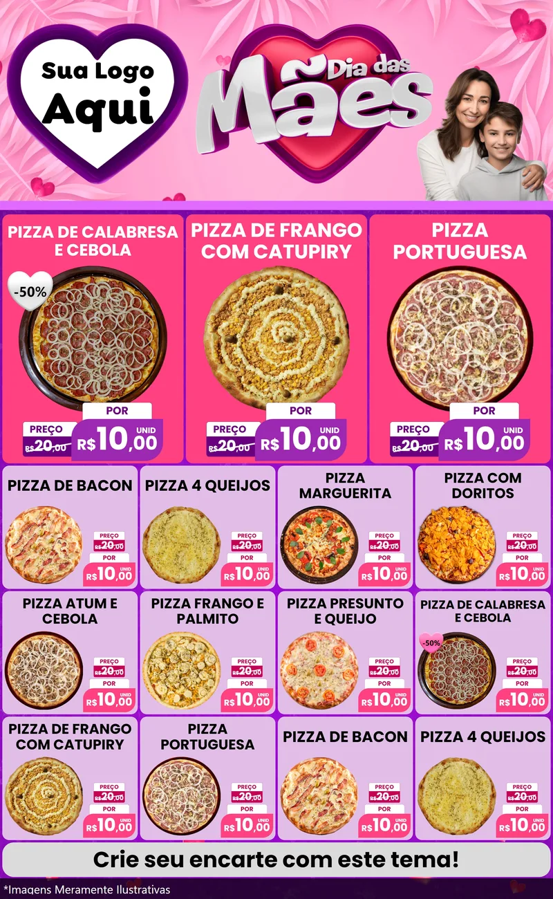Modelo de Encarte para Encarte Grande com o tema Dia das Mães para Pizzaria