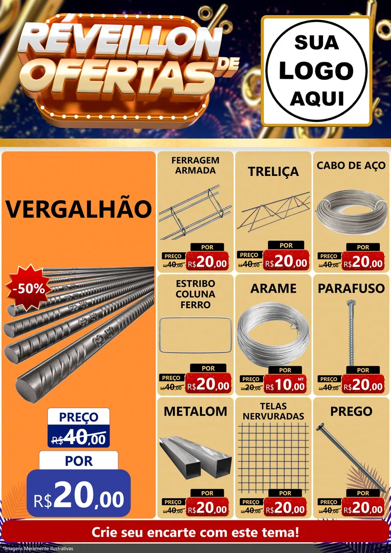 Modelo de Encarte para Encarte A4 Vertical com o tema Réveillon de Ofertas para Ferragens