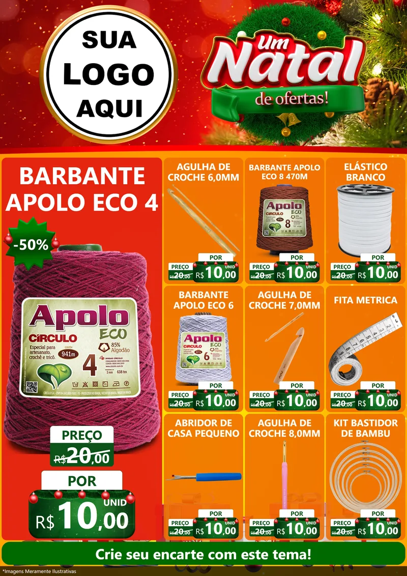 Modelo de Encarte para Encarte A4 Vertical com o tema Um Natal de Ofertas para Armarinho e Aviamentos