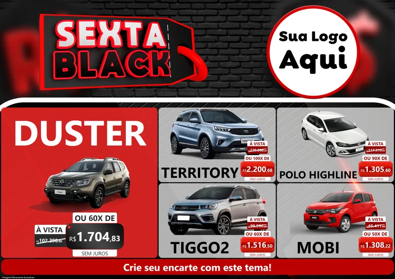 Modelo de Encarte para Encarte A4 Horizontal com o tema Sexta Black para Concessionaria de Carros