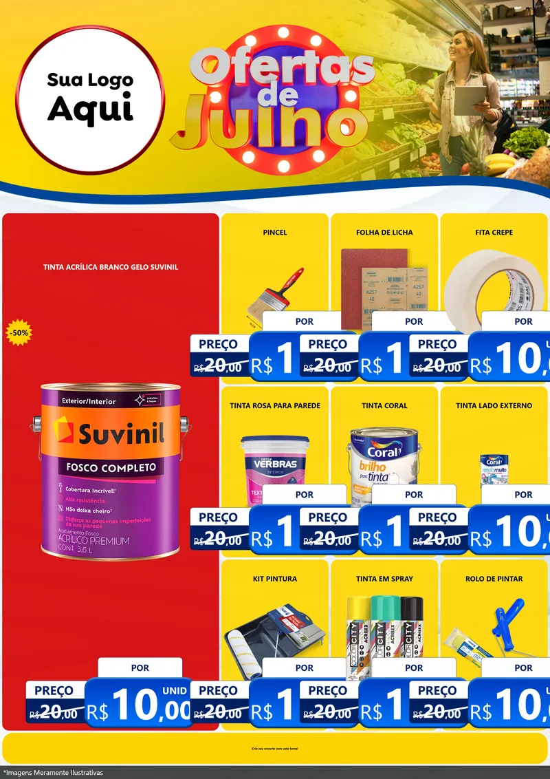 Modelo de Encarte para Encarte A4 Vertical com o tema Ofertas de Julho para Tintas e Ferramentas
