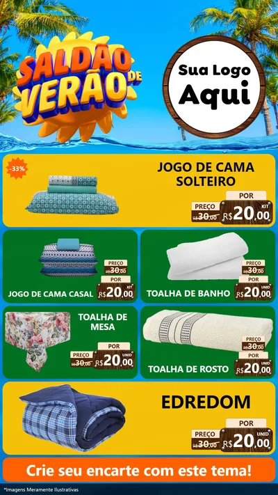 Modelo de TV para TV Vertical com o tema Saldão de Verão para Cama, Mesa e Banho