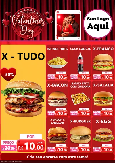 Modelo de Encarte para Encarte A4 Vertical com o tema Valentine's Day para Hamburgueria