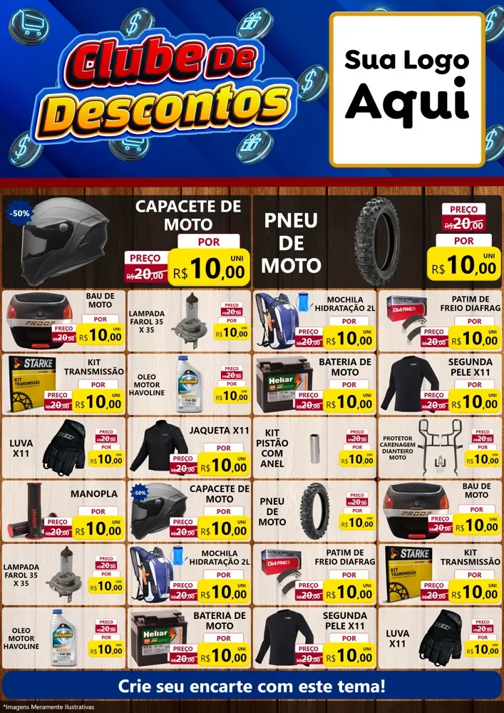 Modelo de Encarte para Encarte A4 Vertical com o tema Clube de Descontos para Moto peças