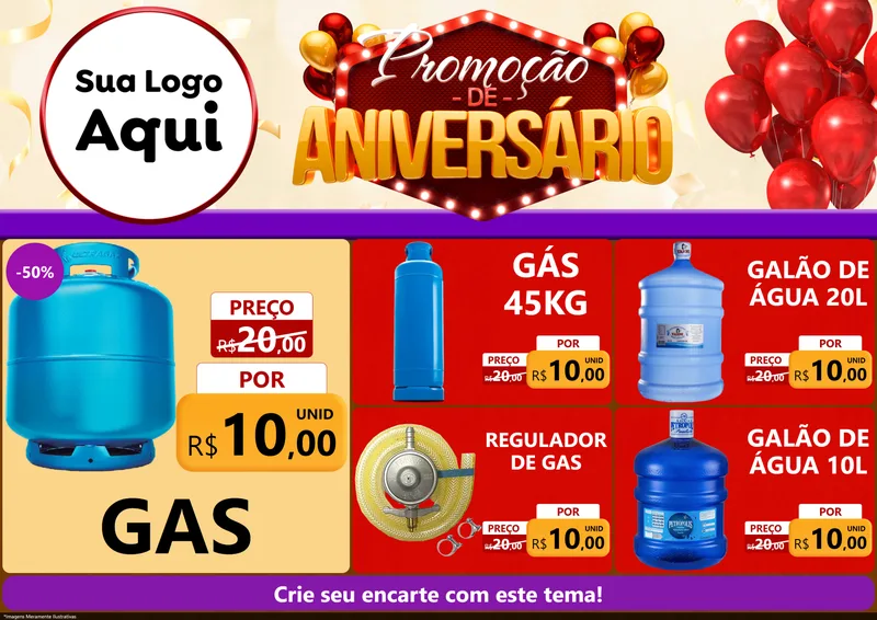 Modelo de Encarte para Encarte A4 Horizontal com o tema Promoção de Aniversário para Água e gás