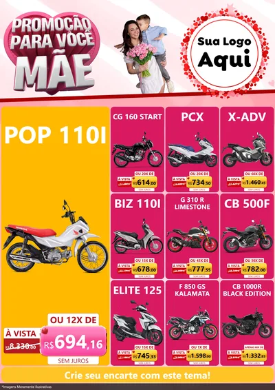Modelo de Encarte para Encarte A4 Vertical com o tema Promoção Para Você Mãe para Concessionaria de Motos