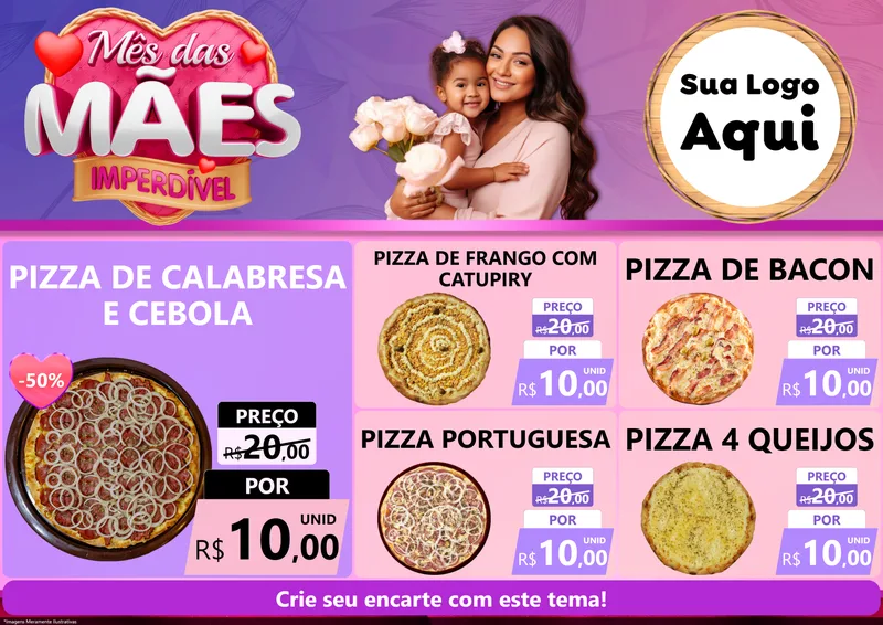 Modelo de Encarte para Encarte A4 Horizontal com o tema Mês das Mães Imperdível para Pizzaria