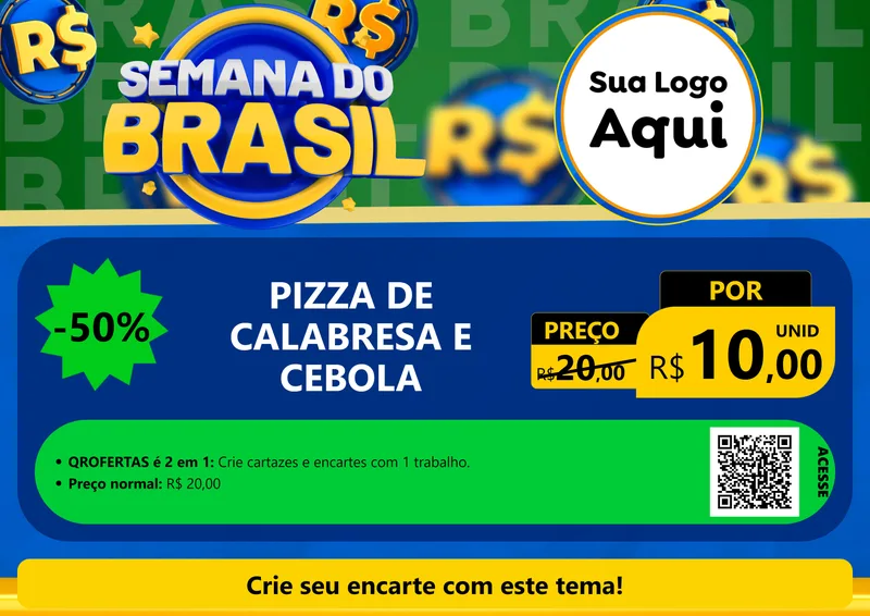 Modelo de Cartaz para Cartaz A4 Horizontal com o tema Semana Do Brasil para Pizzaria