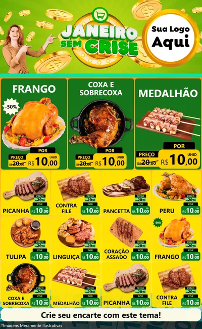 Modelo de Encarte para Encarte Grande com o tema Janeiro Sem Crise para Assados