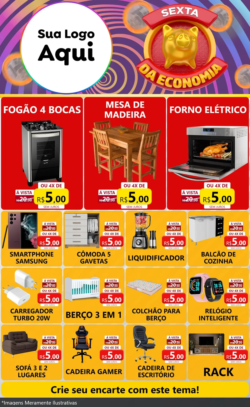 Modelo de Encarte para Encarte Grande com o tema Sexta da Economia para Móveis e Eletro