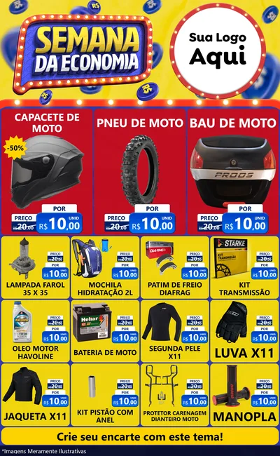 Modelo de Encarte para Encarte Grande com o tema Semana da Economia para Moto peças