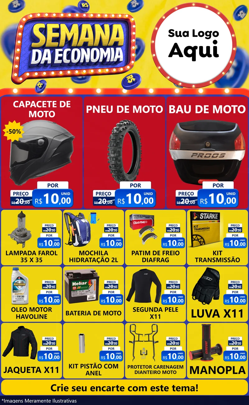 Modelo de Encarte para Encarte Grande com o tema Semana da Economia para Moto peças