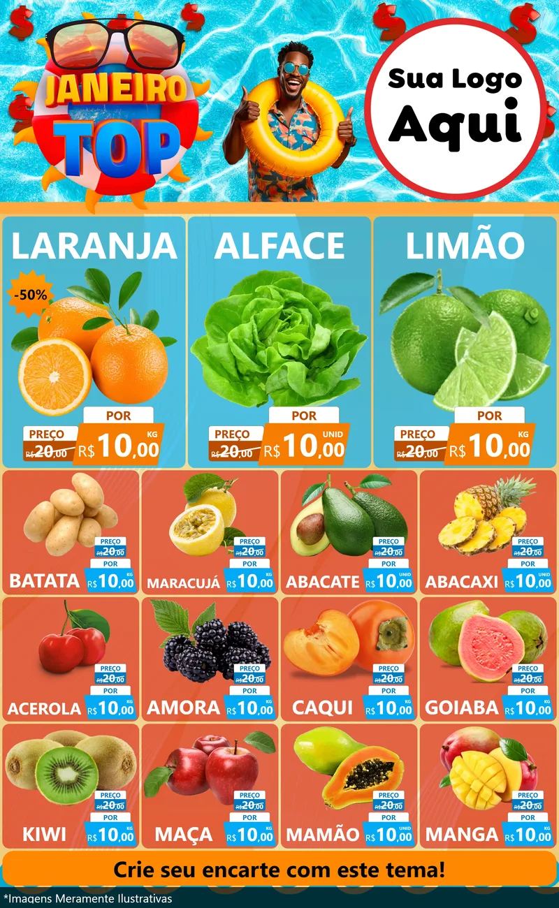 Modelo de Encarte para Encarte Grande com o tema Janeiro Top para Hortifrúti