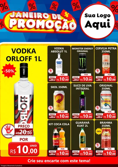 Modelo de Encarte para Encarte A4 Vertical com o tema Janeiro de Promoção para Distribuidora de bebidas