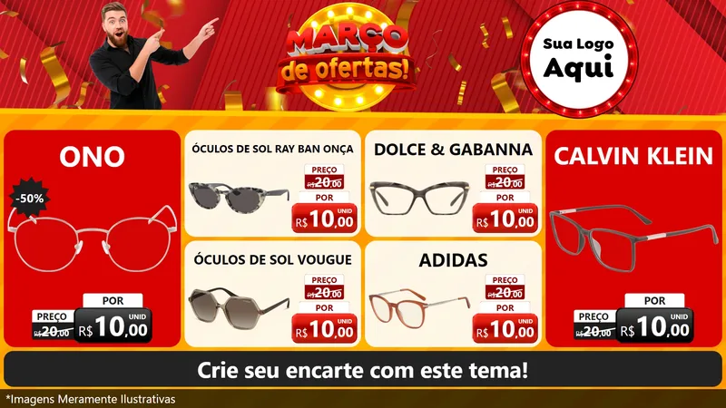 Modelo de TV para TV Horizontal com o tema Março de Ofertas! para Óticas