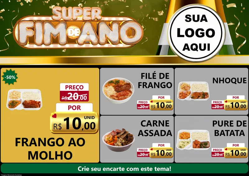 Modelo de Encarte para Encarte A4 Horizontal com o tema Super Fim de Ano para Restaurante