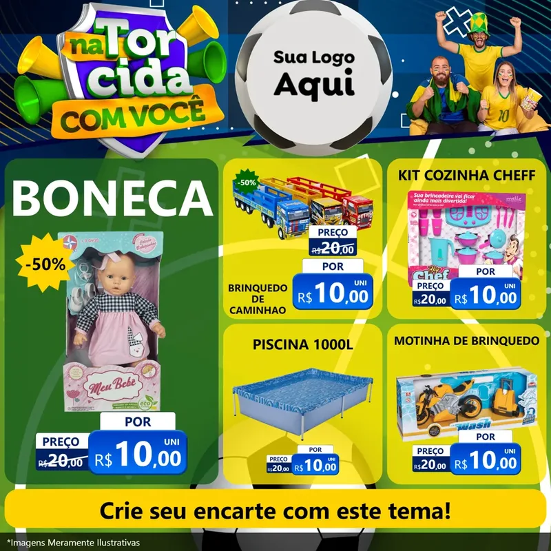 Modelo de Rede Social para Feed Facebook com o tema Na Torcida Com Você - Copa para Brinquedos