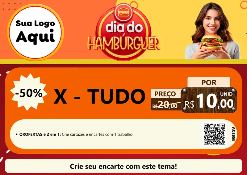 Modelo de Cartaz para Cartaz A4 Horizontal com o tema Dia Do Hambúrguer para Hamburgueria