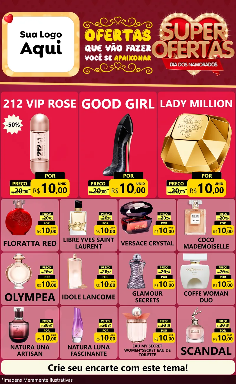 Modelo de Encarte para Encarte Grande com o tema Dia dos Namorados para Perfumes