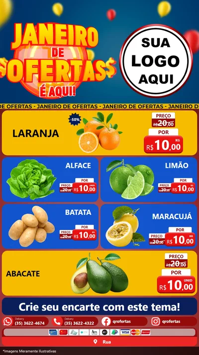 Modelo de TV para TV Vertical com o tema Janeiro de Ofertas É Aqui! para Hortifrúti