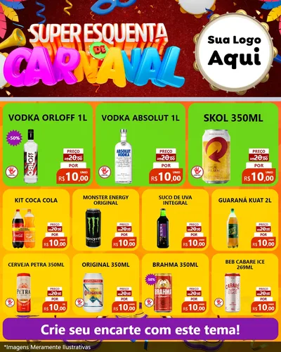 Modelo de Rede Social para Feed Instagram com o tema Super Esquenta de Carnaval para Distribuidora de bebidas