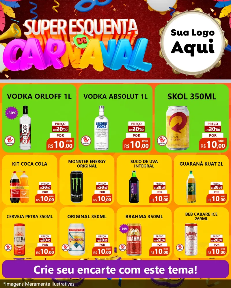 Modelo de Rede Social para Feed Instagram com o tema Super Esquenta de Carnaval para Distribuidora de bebidas