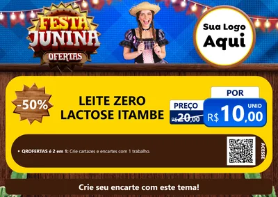 Modelo de Cartaz para Cartaz A4 Horizontal com o tema Festa Junina Ofertas para Frios e Laticínios