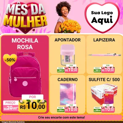 Modelo de Rede Social para Feed Facebook com o tema Mês da Mulher para Papelaria