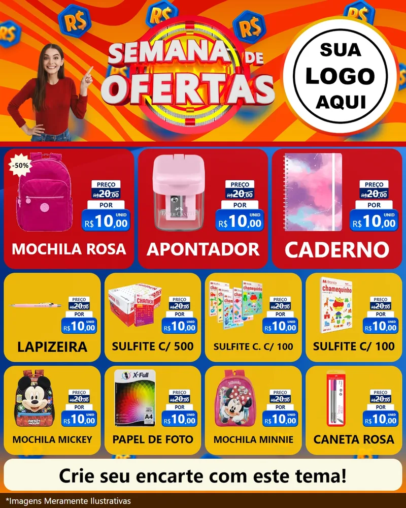 Modelo de Rede Social para Feed Instagram com o tema Semana de Ofertas para Papelaria