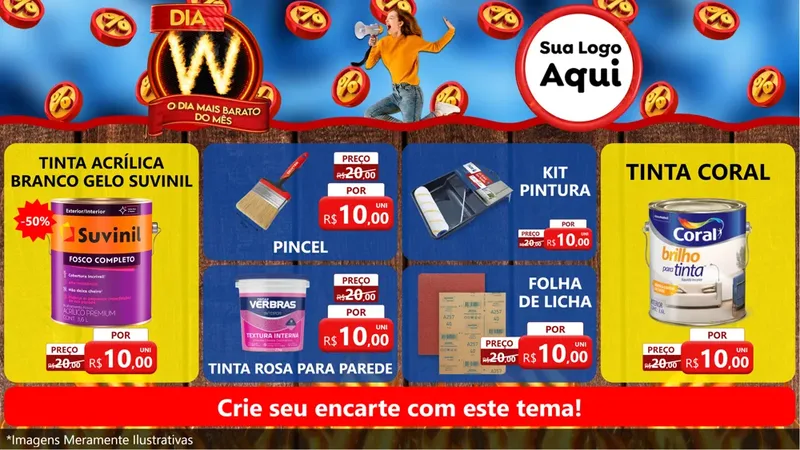 Modelo de TV para TV Horizontal com o tema Dia W - O Dia Mais Barato Do Mês para Tintas e Ferramentas