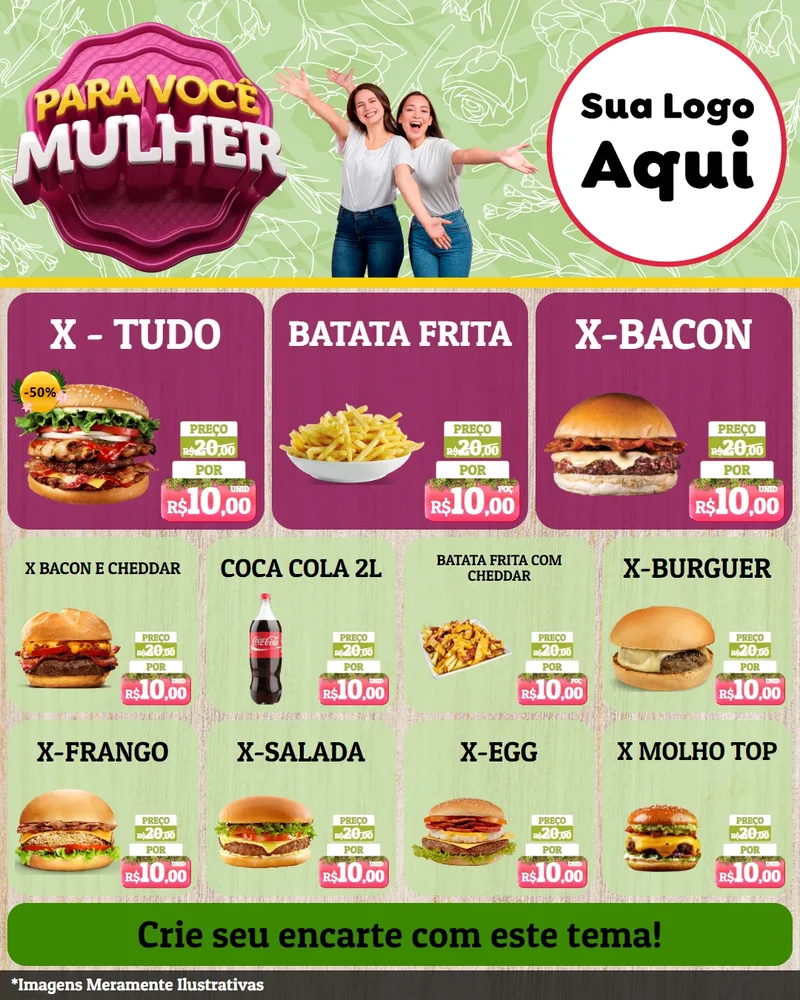 Modelo de Rede Social para Feed Instagram com o tema Para Você Mulher para Hamburgueria