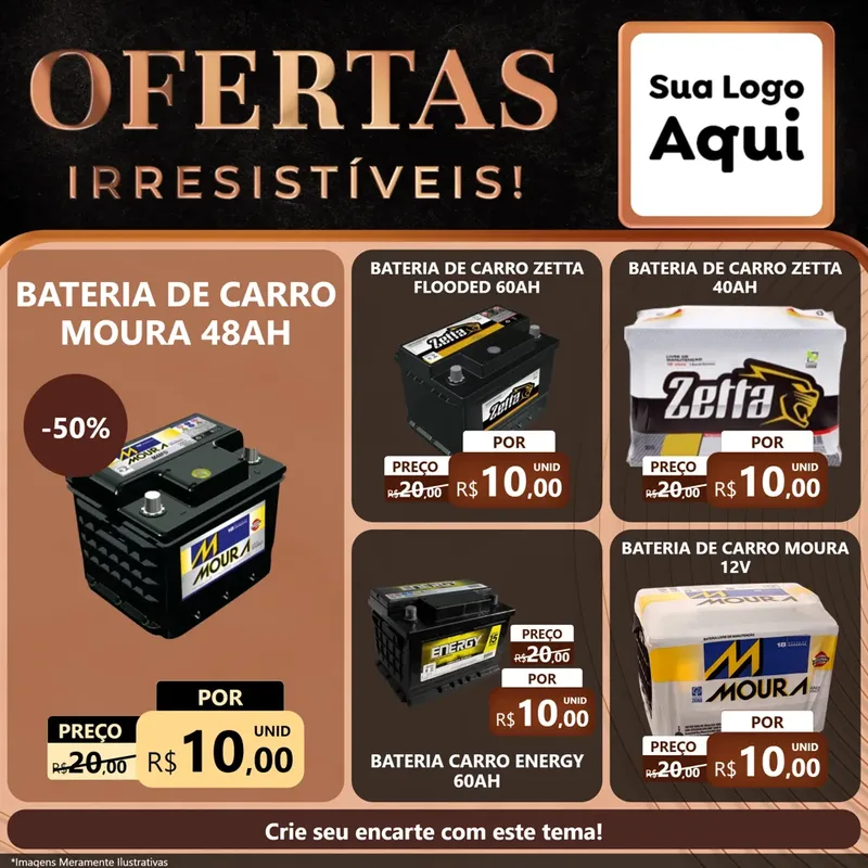 Modelo de Rede Social para Feed Facebook com o tema Ofertas Irresistíveis! para Baterias Elétricas