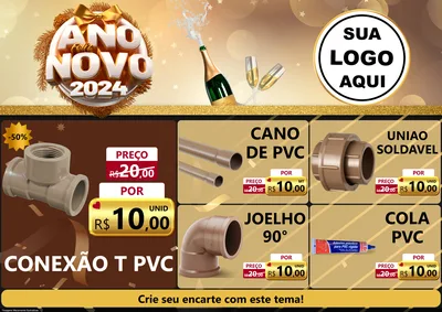 Modelo de Encarte para Encarte A4 Horizontal com o tema Feliz Ano Novo 2027 para Tubos e conexões