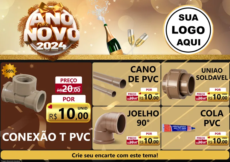 Modelo de Encarte para Encarte A4 Horizontal com o tema Feliz Ano Novo 2027 para Tubos e conexões
