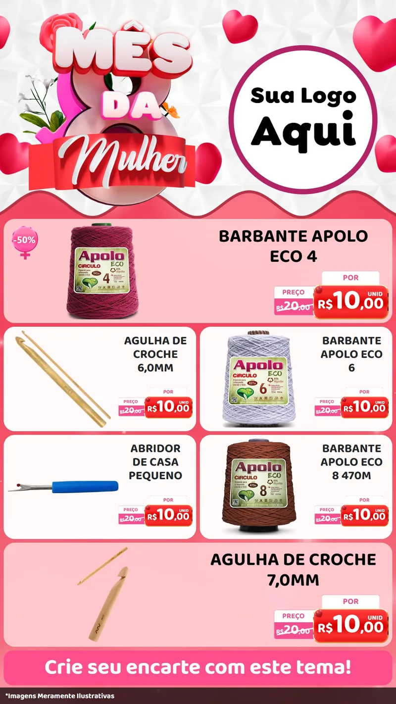 Modelo de TV para TV Vertical com o tema Mês da Mulher para Armarinho e Aviamentos