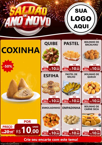 Modelo de Encarte para Encarte A4 Vertical com o tema Saldão de Ano Novo para Salgadaria