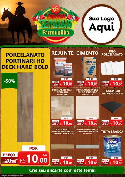 Modelo de Encarte para Encarte A4 Vertical com o tema Especial Semana Farroupilha para Pisos e revestimentos
