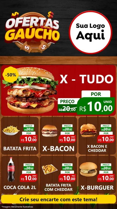 Modelo de Rede Social para Stories com o tema Ofertas Dia do Gaúcho para Hamburgueria