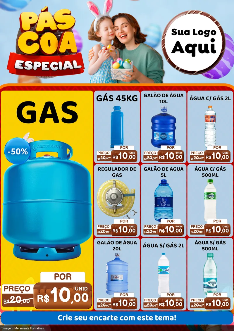 Modelo de Encarte para Encarte A4 Vertical com o tema Páscoa Especial para Água e gás