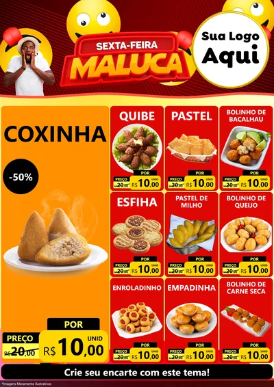 Modelo de Encarte para Encarte A4 Vertical com o tema Sexta-feira Maluca para Salgadaria